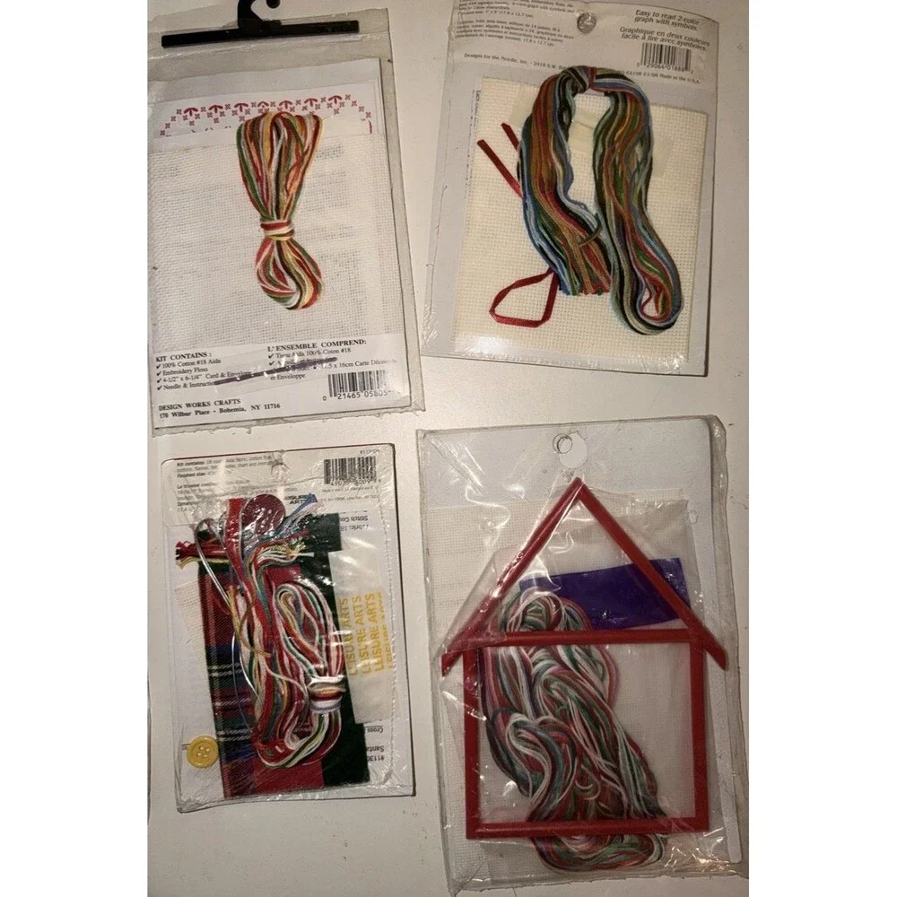 Vtg Cross Stitch Set Kits Christmas Holiday Set Of 6